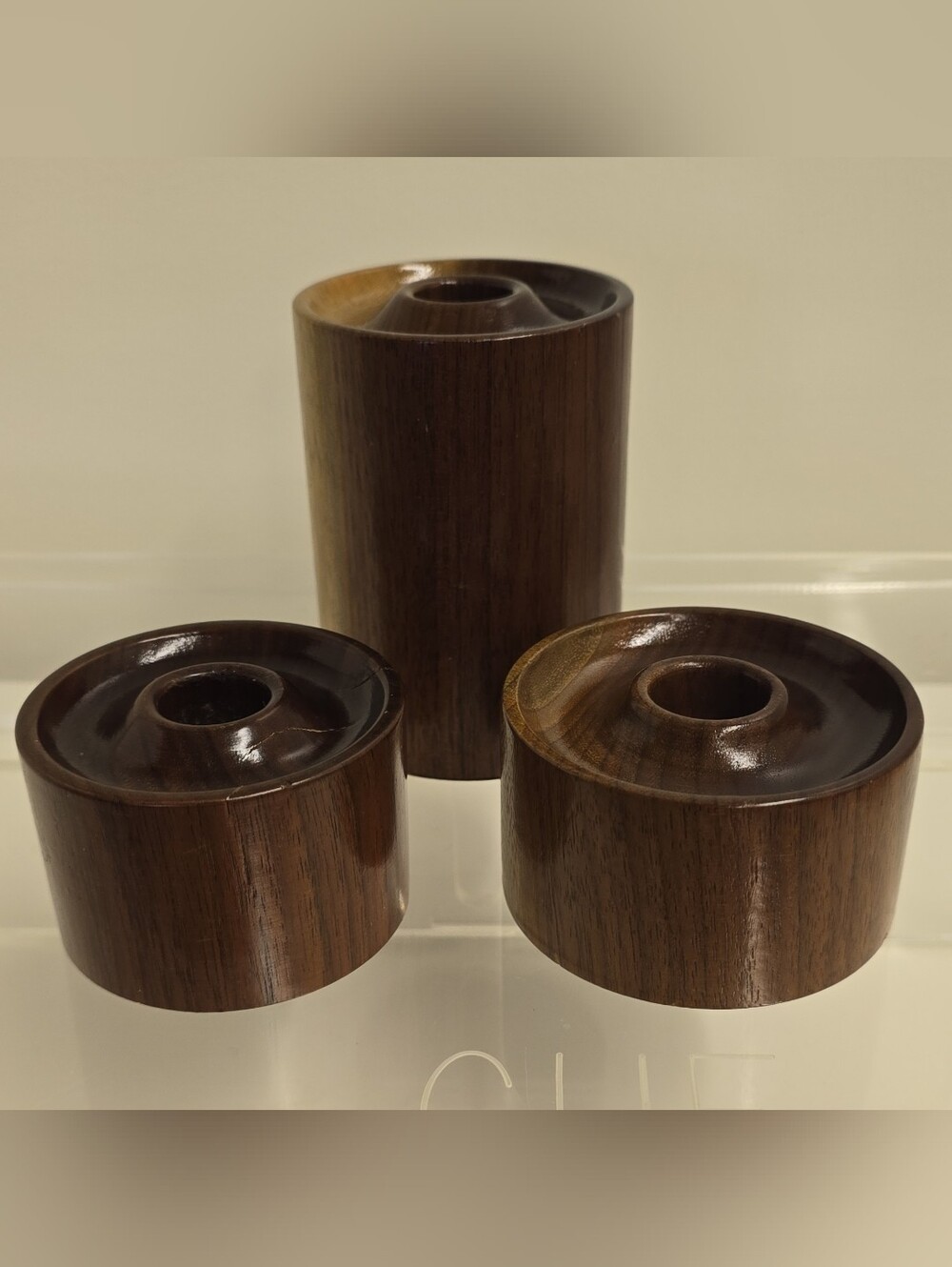 Vintage MCM Solid Wood Candle Holders Set Of 3